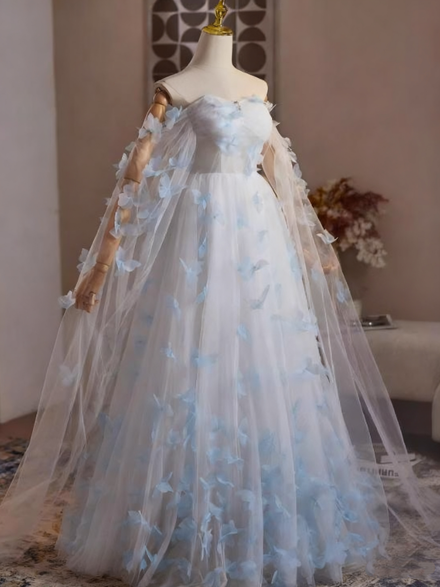 Romantic Prom Dress Off Shoulder Tulle Butterfly Evening Dress Gala Dress   D3755