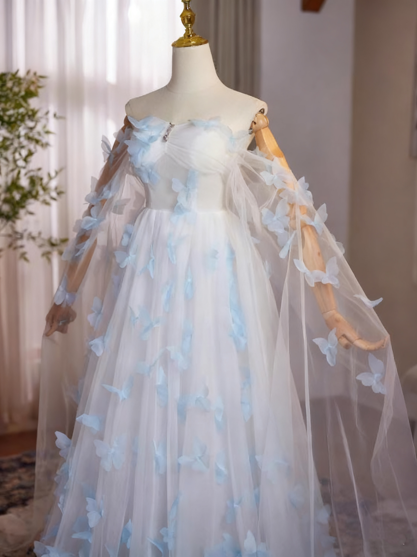 Romantic Prom Dress Off Shoulder Tulle Butterfly Evening Dress Gala Dress   D3755