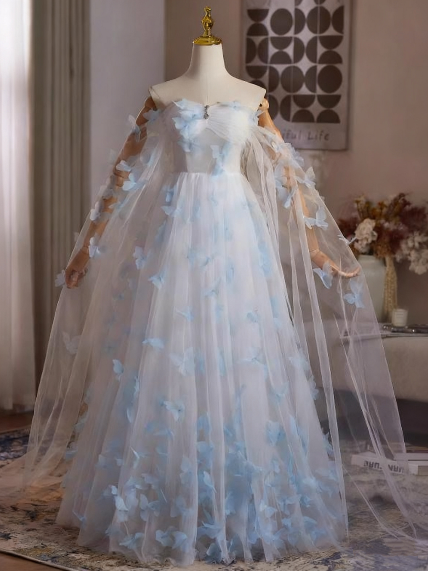 Romantic Prom Dress Off Shoulder Tulle Butterfly Evening Dress Gala Dress   D3755