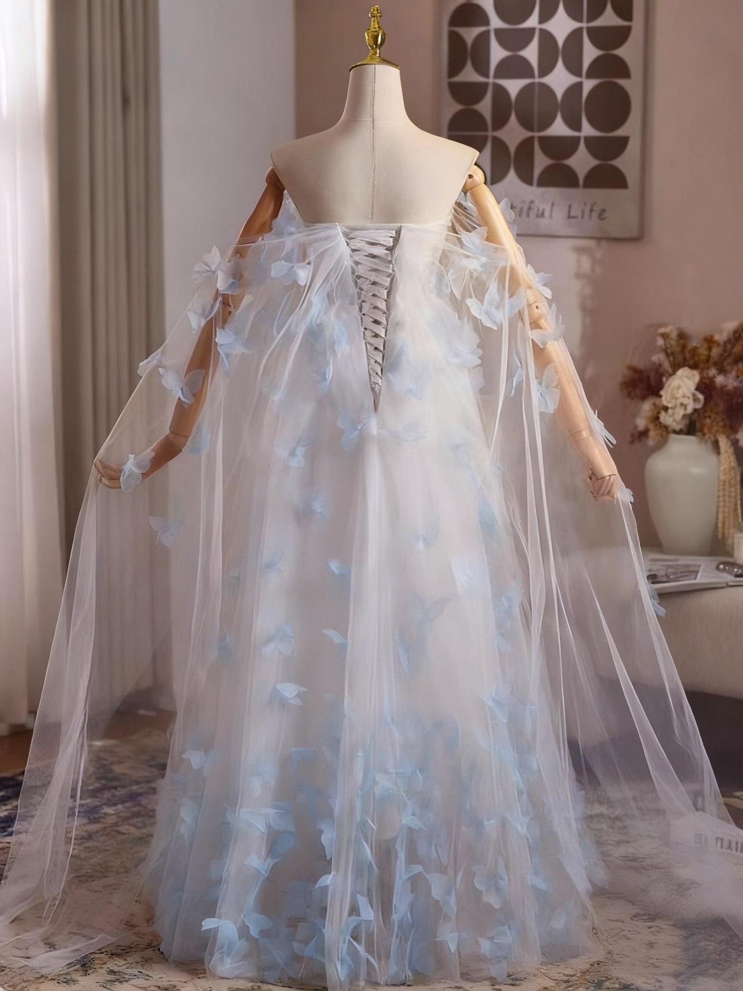 Romantic Prom Dress Off Shoulder Tulle Butterfly Evening Dress Gala Dress   D3755