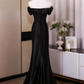 Minimalist Prom Dress Black Off Shoulder Pleated Mermaid Evening Dress Gala Dress  D3756