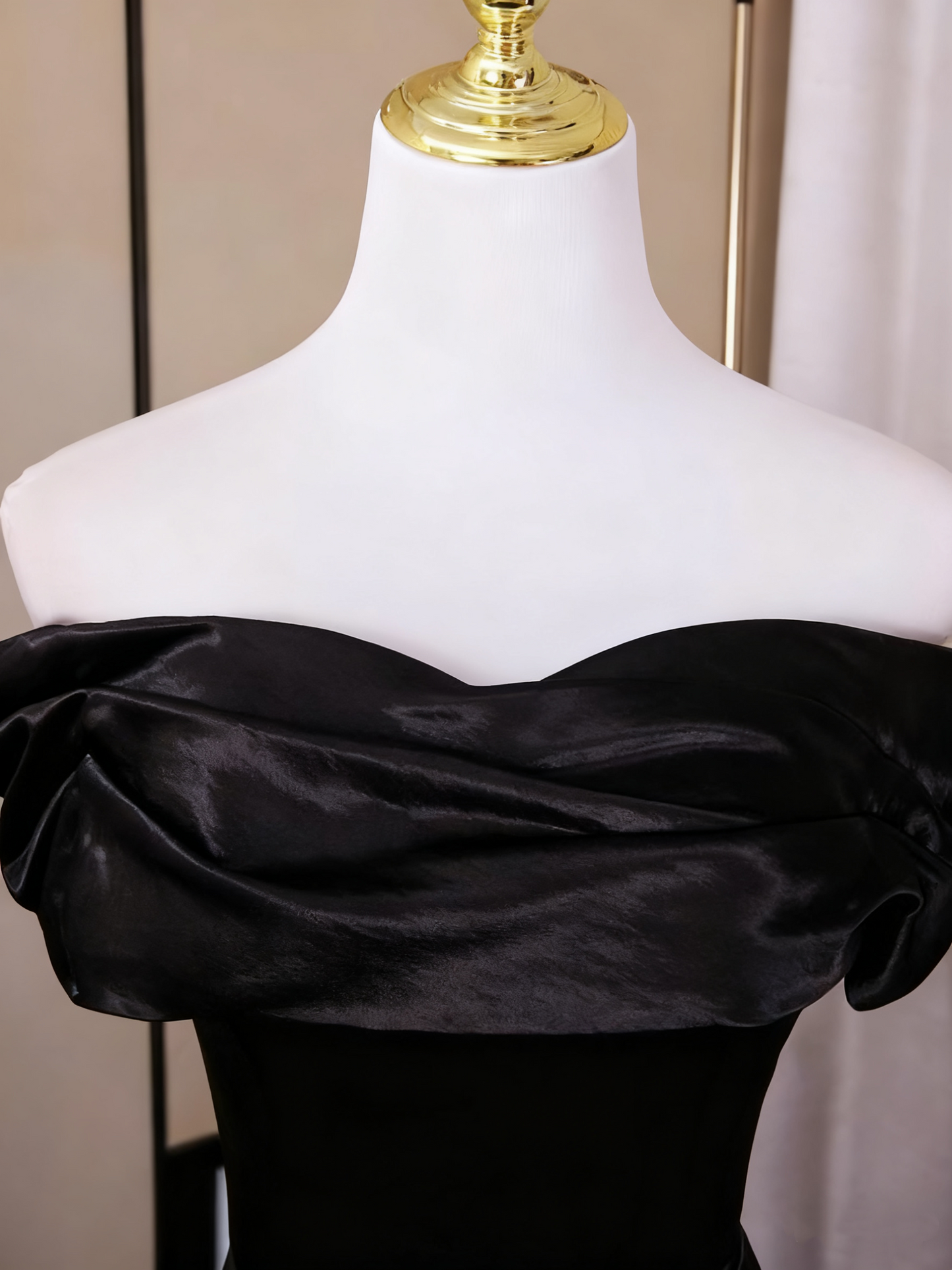 Minimalist Prom Dress Black Off Shoulder Pleated Mermaid Evening Dress Gala Dress  D3756