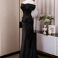 Minimalist Prom Dress Black Off Shoulder Pleated Mermaid Evening Dress Gala Dress  D3756