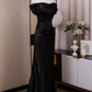 Minimalist Prom Dress Black Off Shoulder Pleated Mermaid Evening Dress Gala Dress  D3756