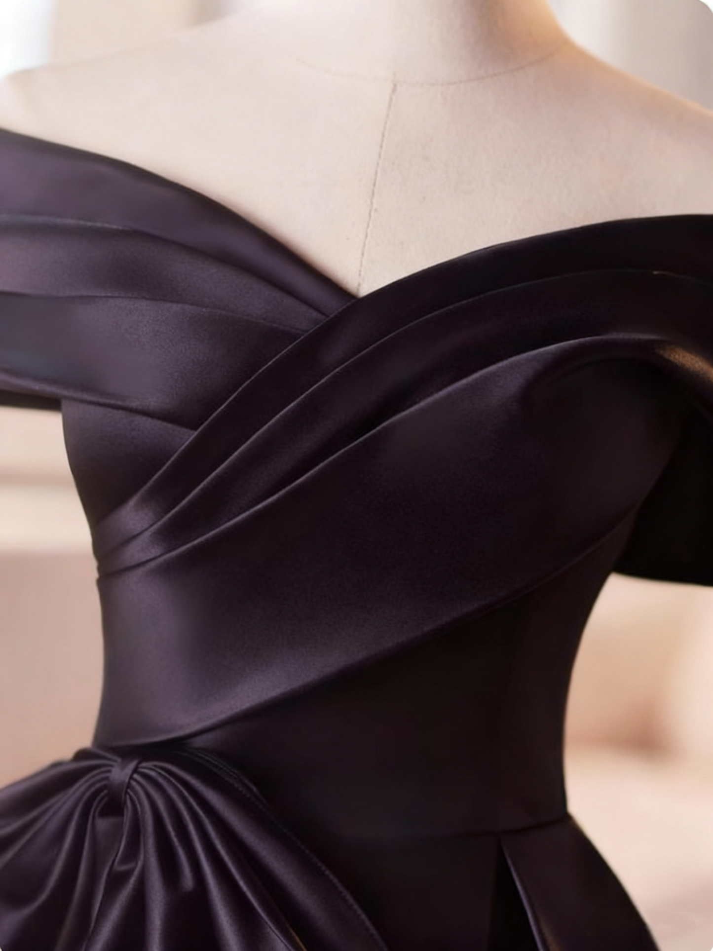 Elegant Prom Dress Black Off Shoulder Pleated Ball Gown Evening Dress   D3759