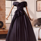 Elegant Prom Dress Black Off Shoulder Pleated Ball Gown Evening Dress   D3759
