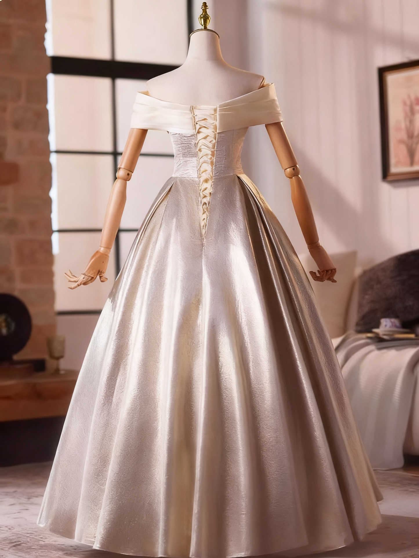 Elegant Prom Dress Off Shoulder Pleated Rose Ball Gown Evening Dress   D3760