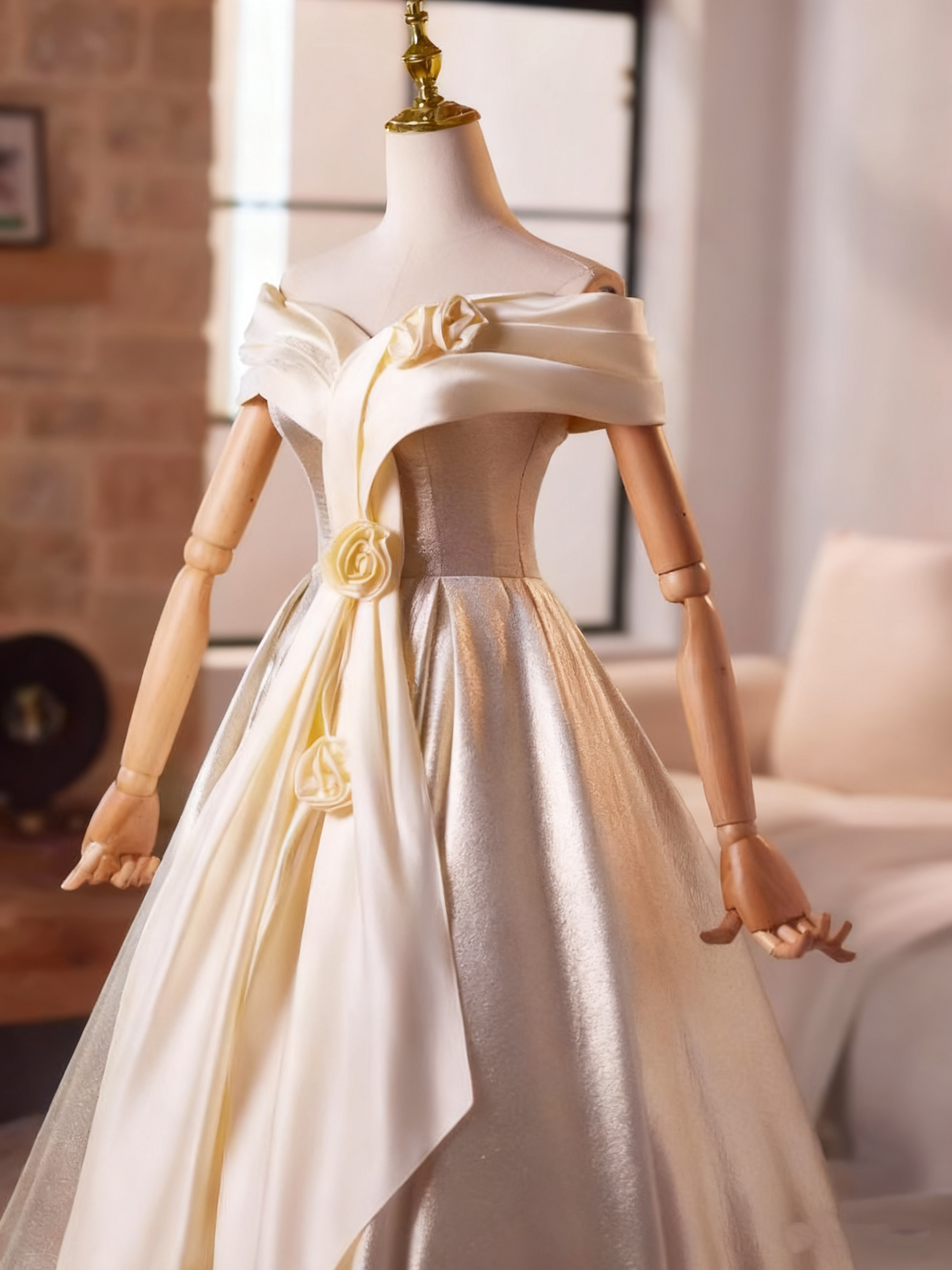 Elegant Prom Dress Off Shoulder Pleated Rose Ball Gown Evening Dress   D3760