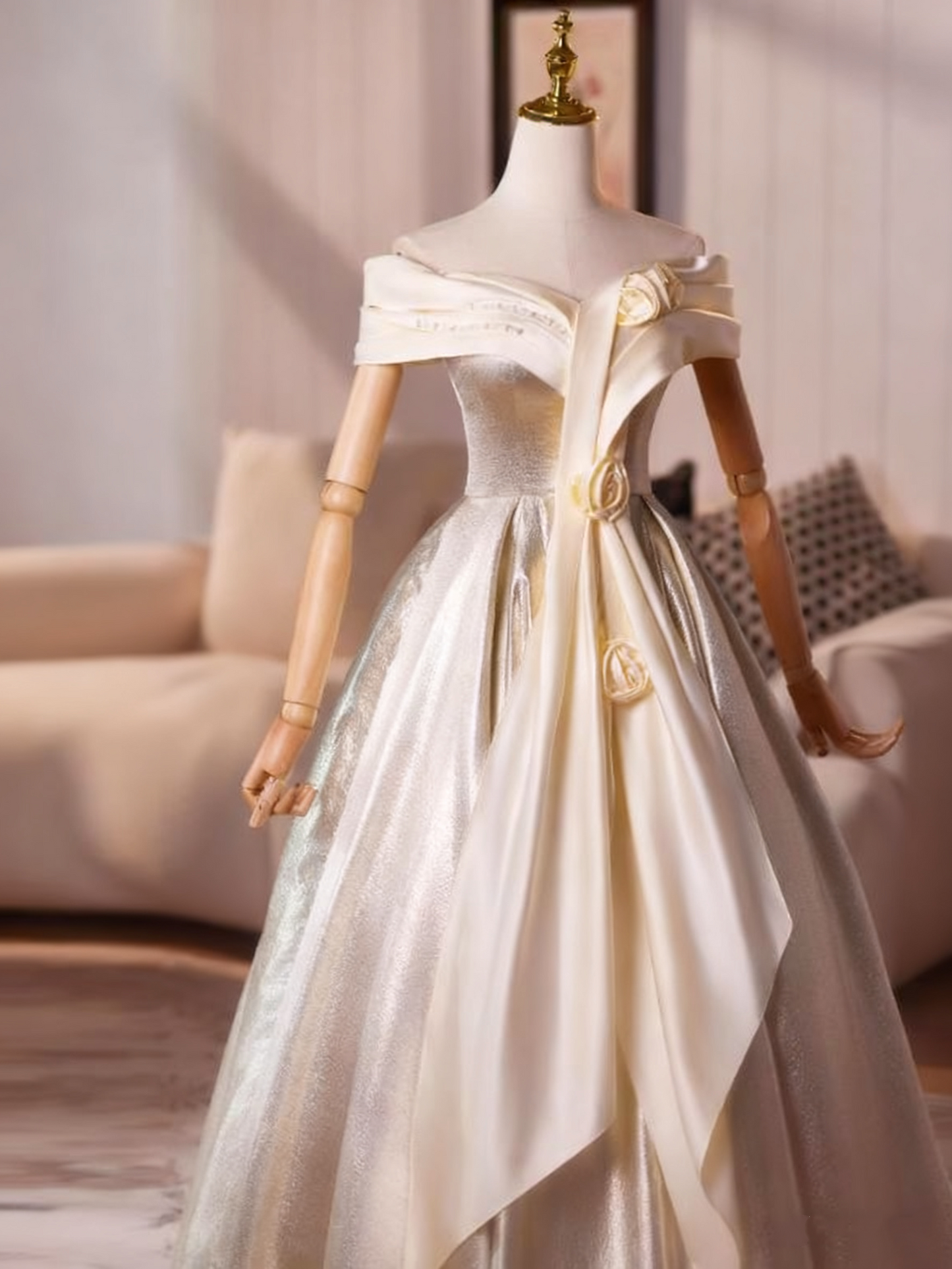 Elegant Prom Dress Off Shoulder Pleated Rose Ball Gown Evening Dress   D3760