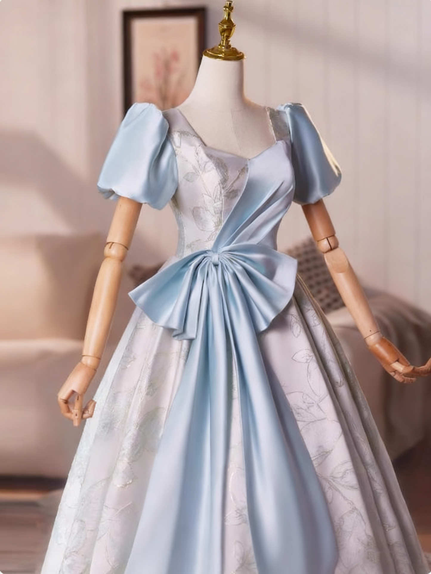 Stunning Prom Dress V-neck Pleated Print Ball Gown Evening Dress   D3761