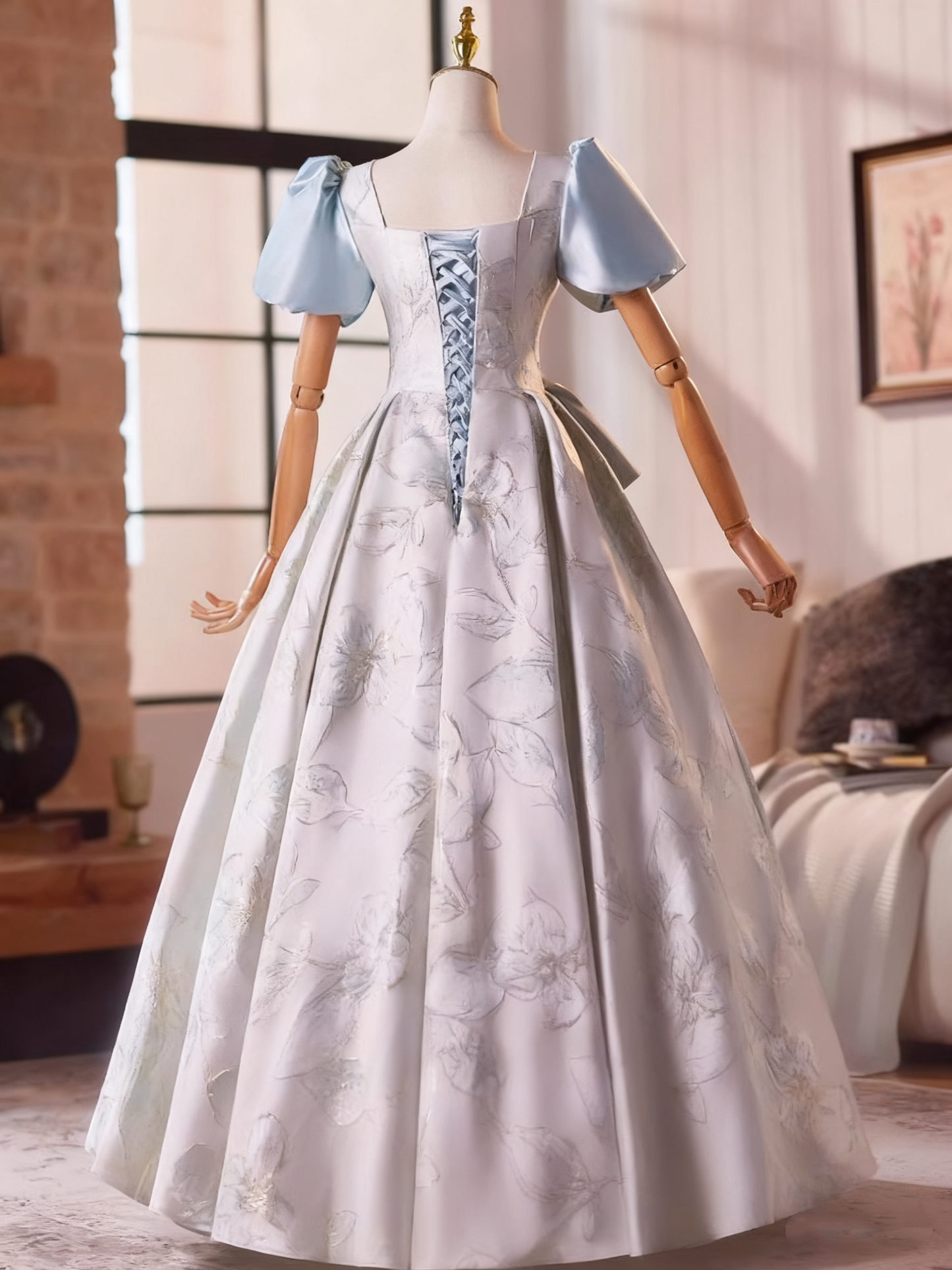 Stunning Prom Dress V-neck Pleated Print Ball Gown Evening Dress   D3761