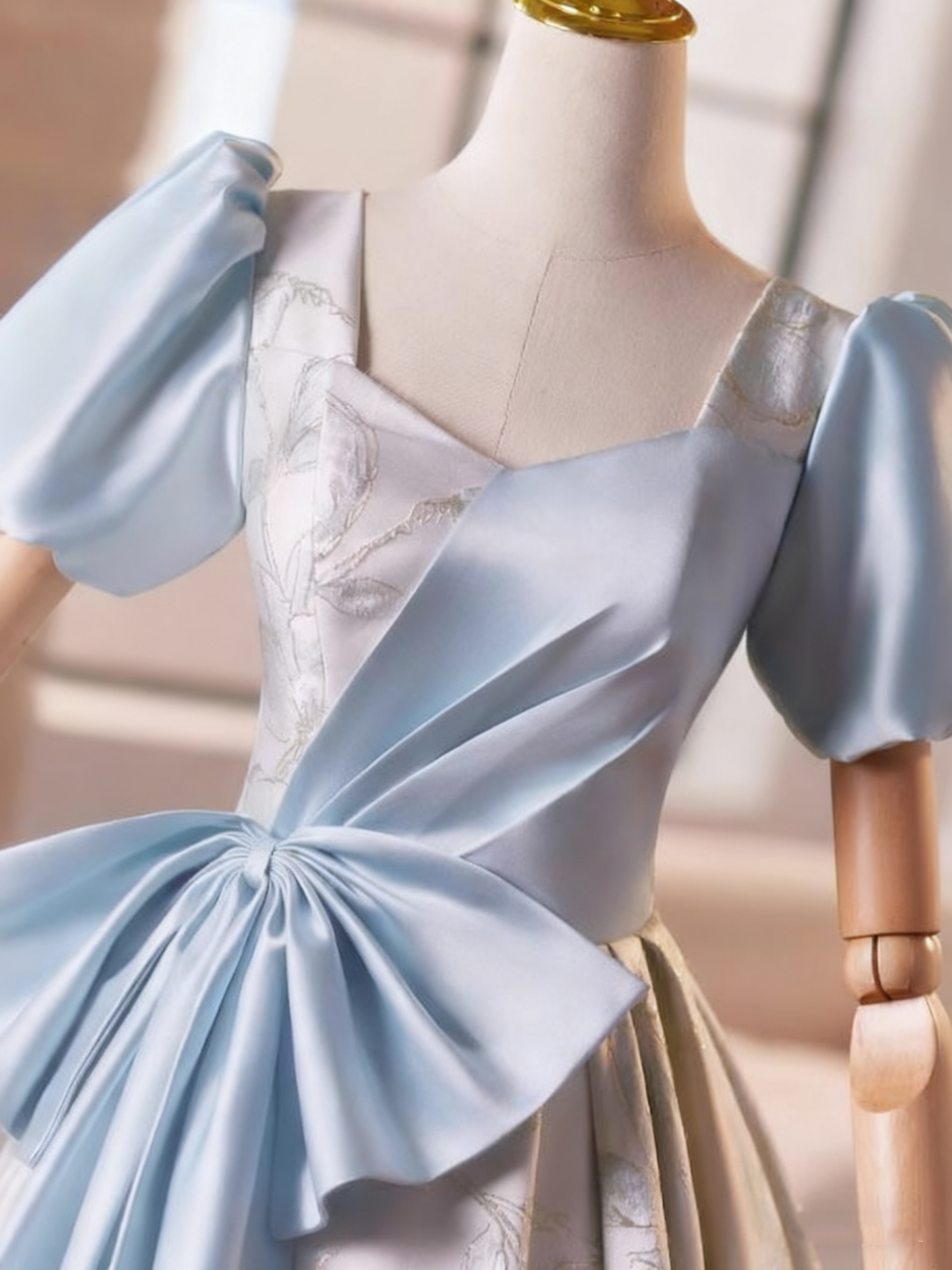 Stunning Prom Dress V-neck Pleated Print Ball Gown Evening Dress   D3761