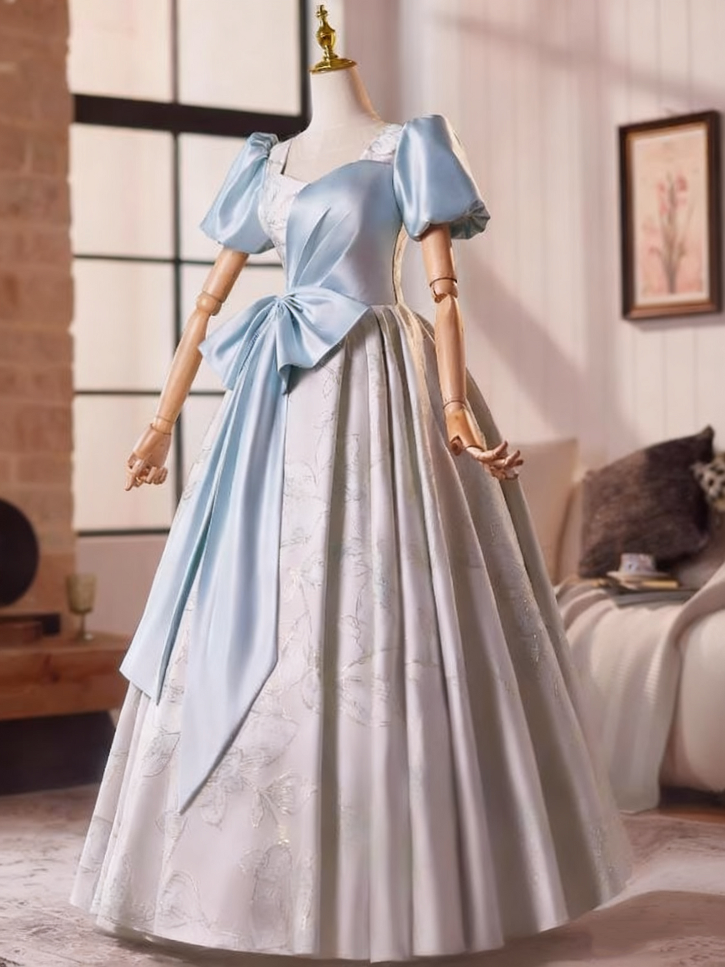 Stunning Prom Dress V-neck Pleated Print Ball Gown Evening Dress   D3761