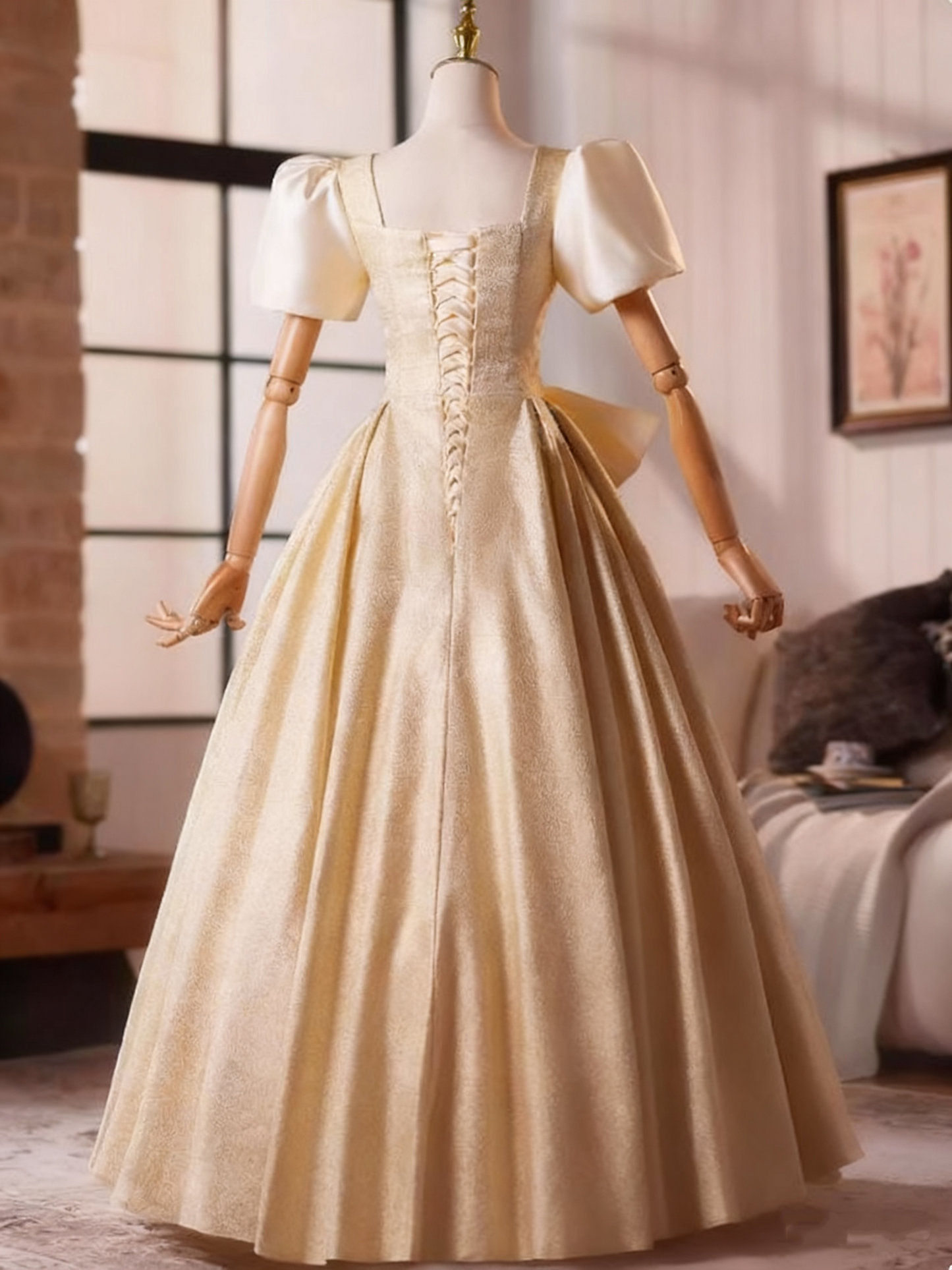 Elegant Prom Dress V-neck Pleated Print Evening Dress Ball Gown   D3762