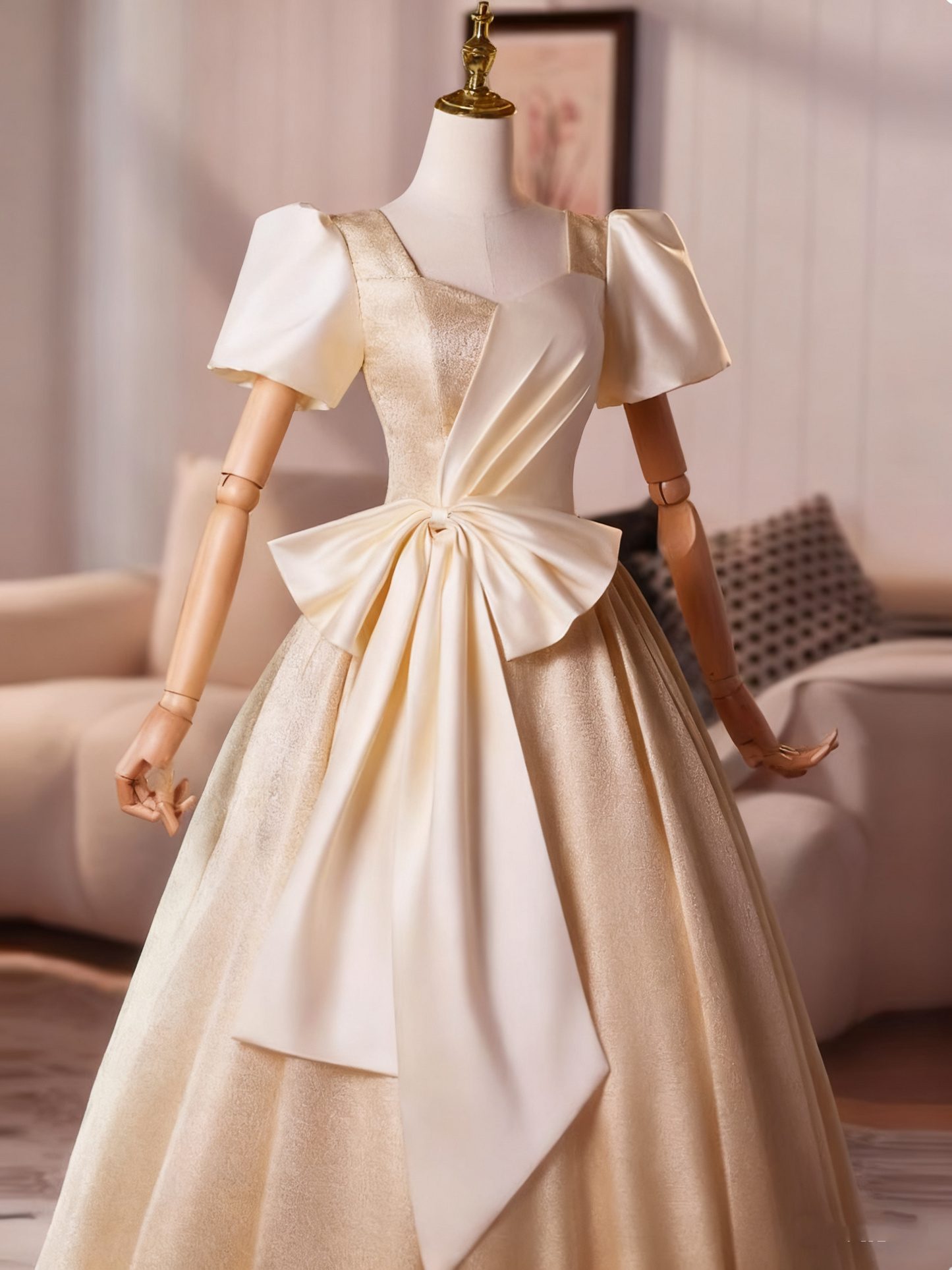 Elegant Prom Dress V-neck Pleated Print Evening Dress Ball Gown   D3762