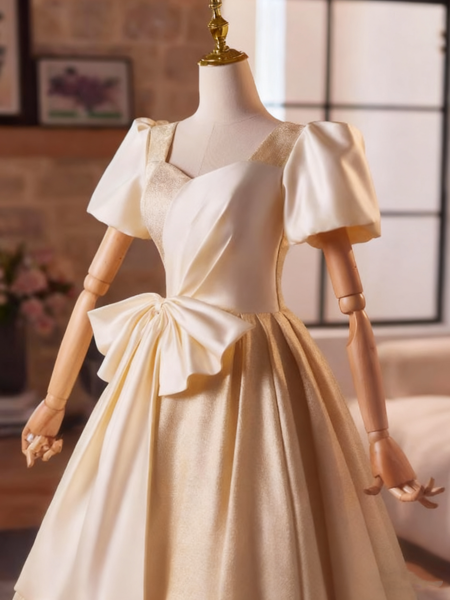 Elegant Prom Dress V-neck Pleated Print Evening Dress Ball Gown   D3762