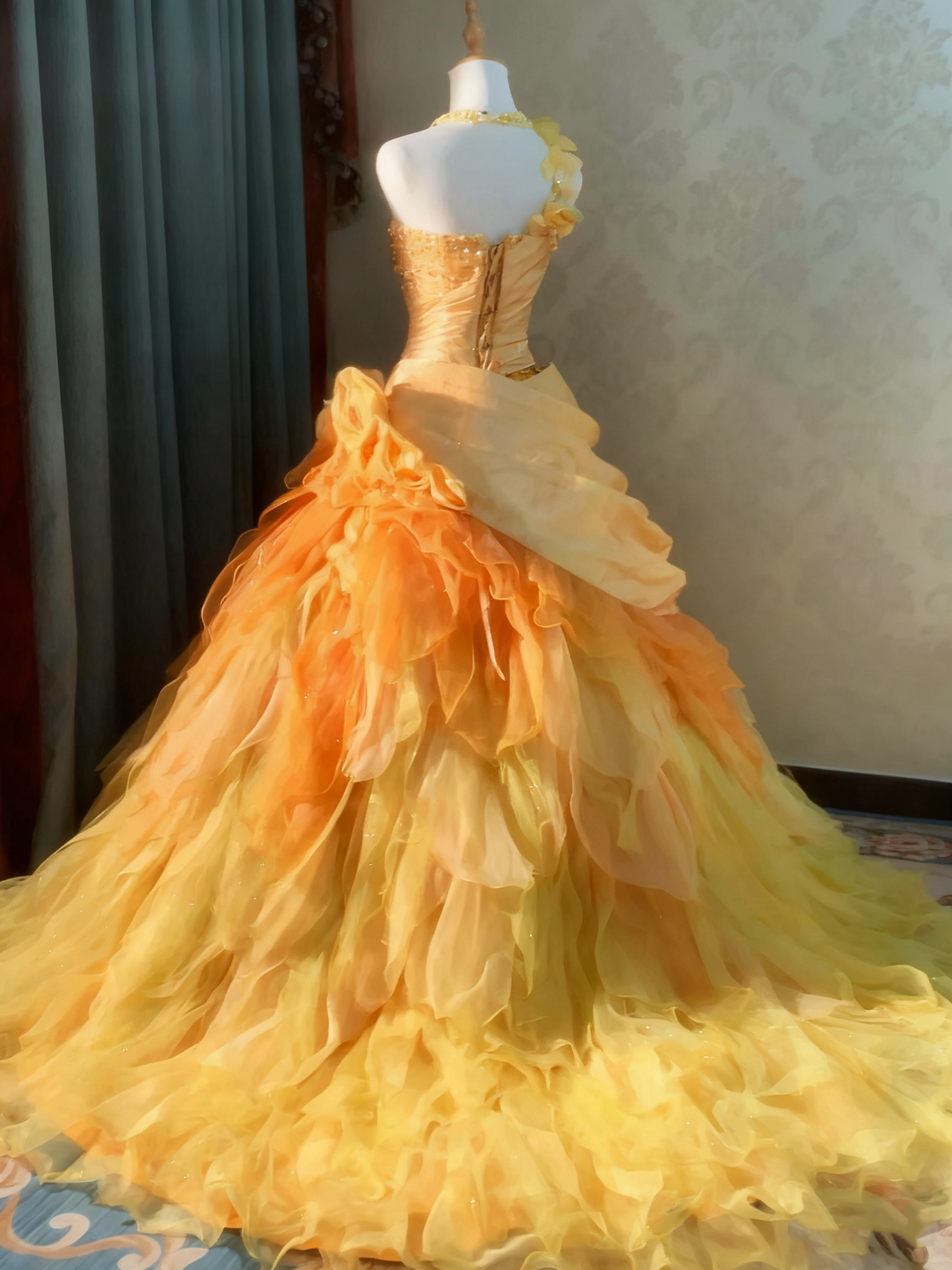 New Arrival Prom Dress One Shoulder Pleated Ruffle Ball Gown Quinceanera Dress   D3763