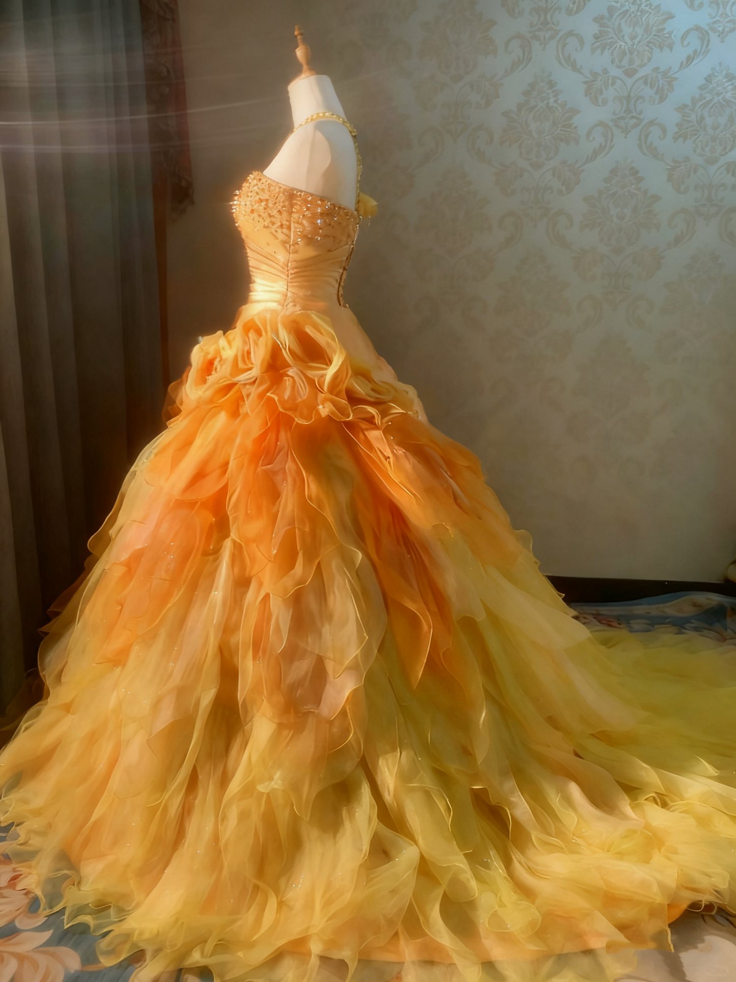 New Arrival Prom Dress One Shoulder Pleated Ruffle Ball Gown Quinceanera Dress   D3763