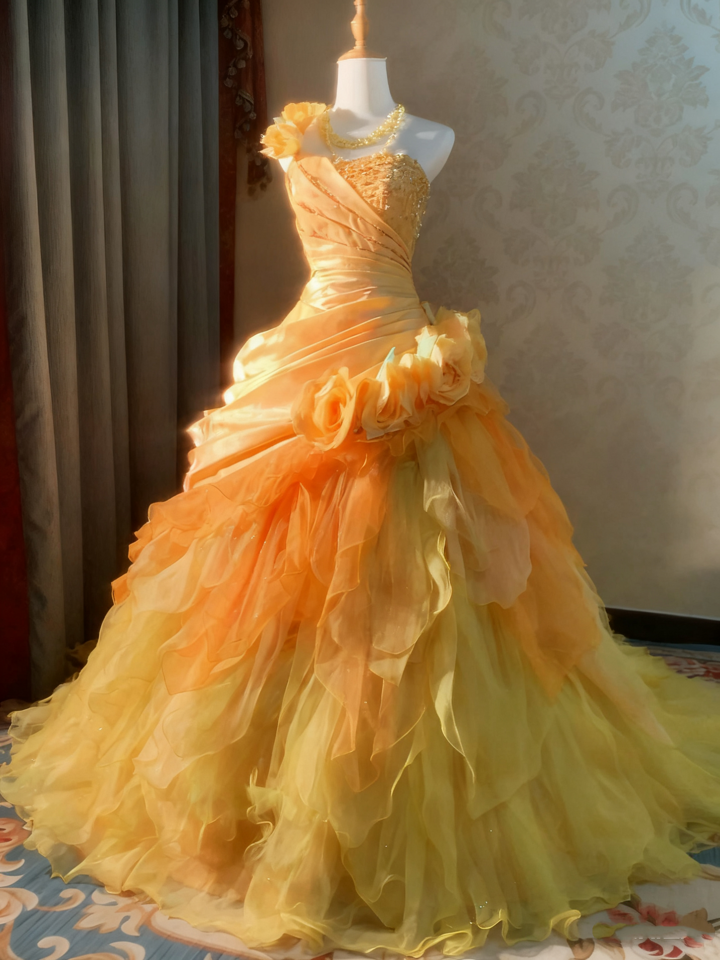 New Arrival Prom Dress One Shoulder Pleated Ruffle Ball Gown Quinceanera Dress   D3763