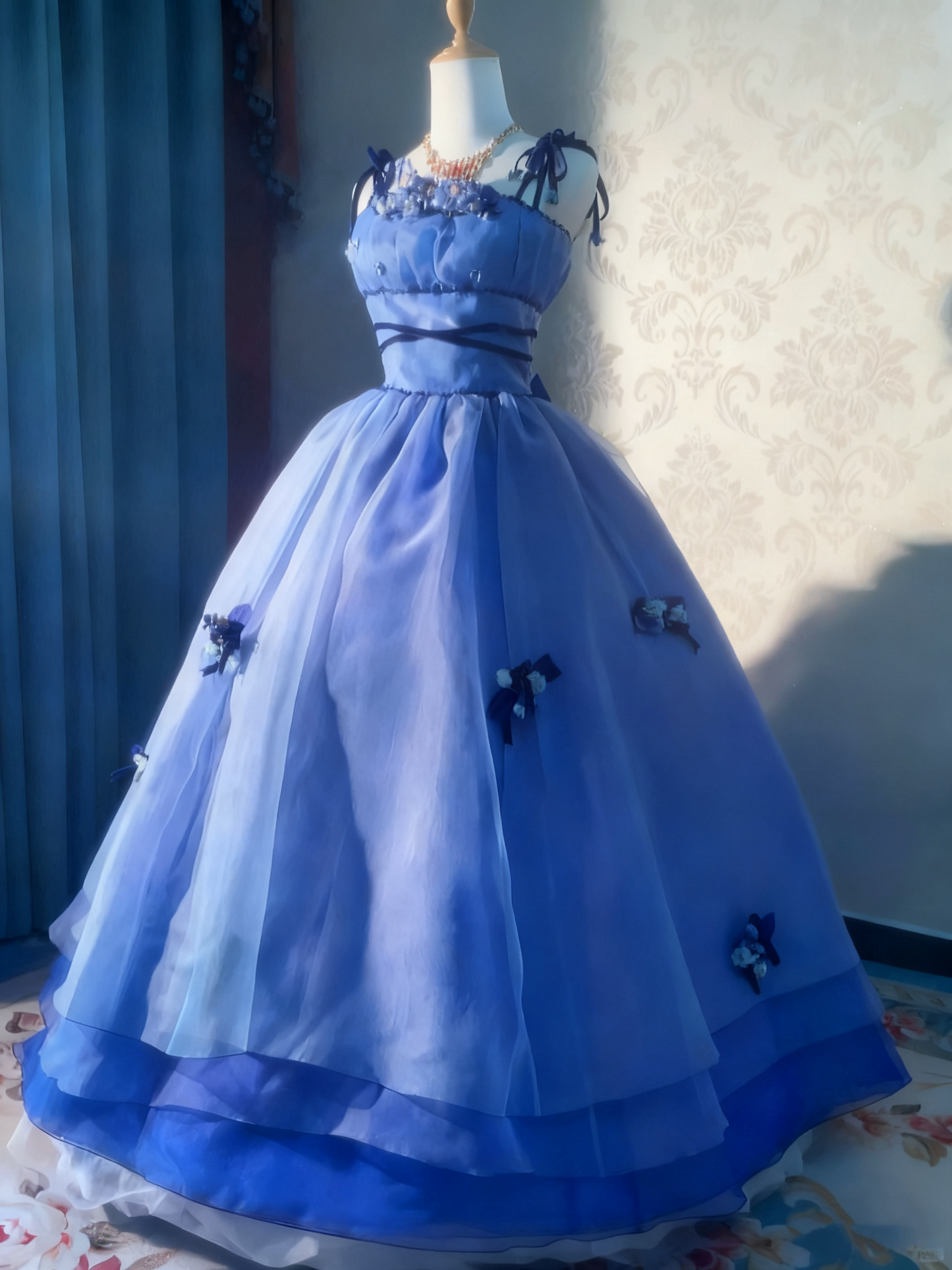 Stunning Prom Dress Spaghetti Straps Pleated Flower Ball Gown Evening Dress Sweet 16 Dress   D3766