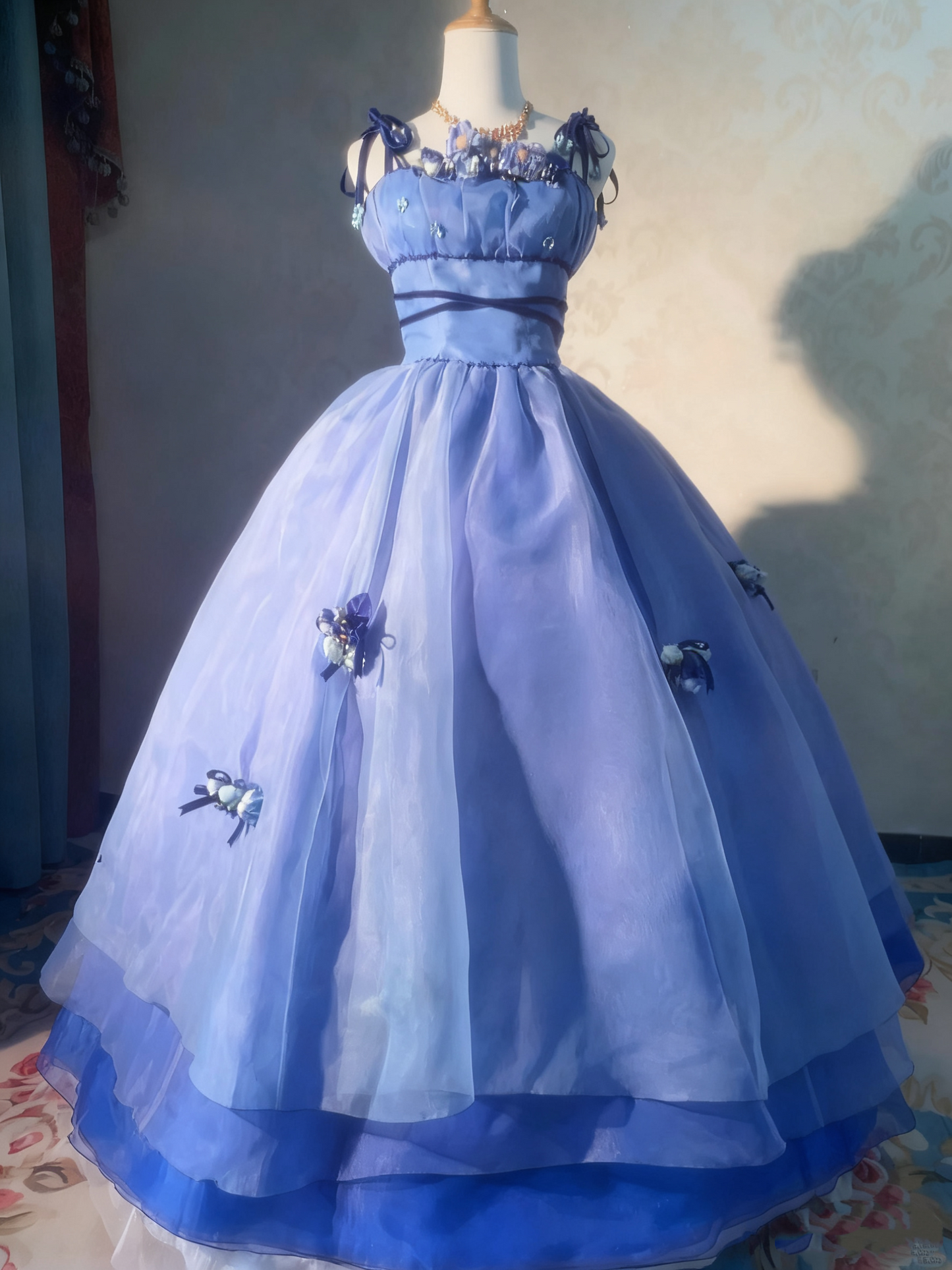 Stunning Prom Dress Spaghetti Straps Pleated Flower Ball Gown Evening Dress Sweet 16 Dress   D3766