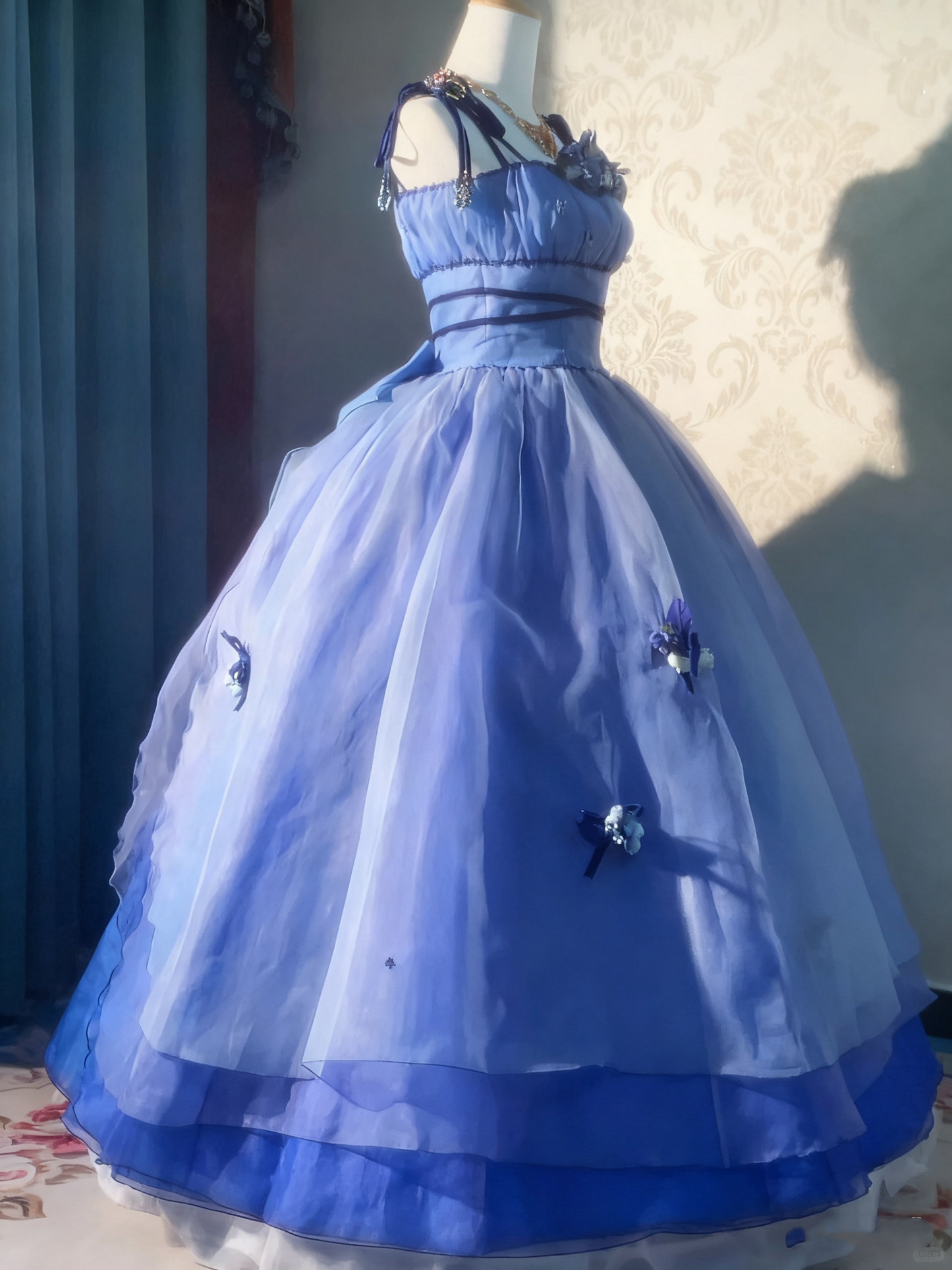 Stunning Prom Dress Spaghetti Straps Pleated Flower Ball Gown Evening Dress Sweet 16 Dress   D3766