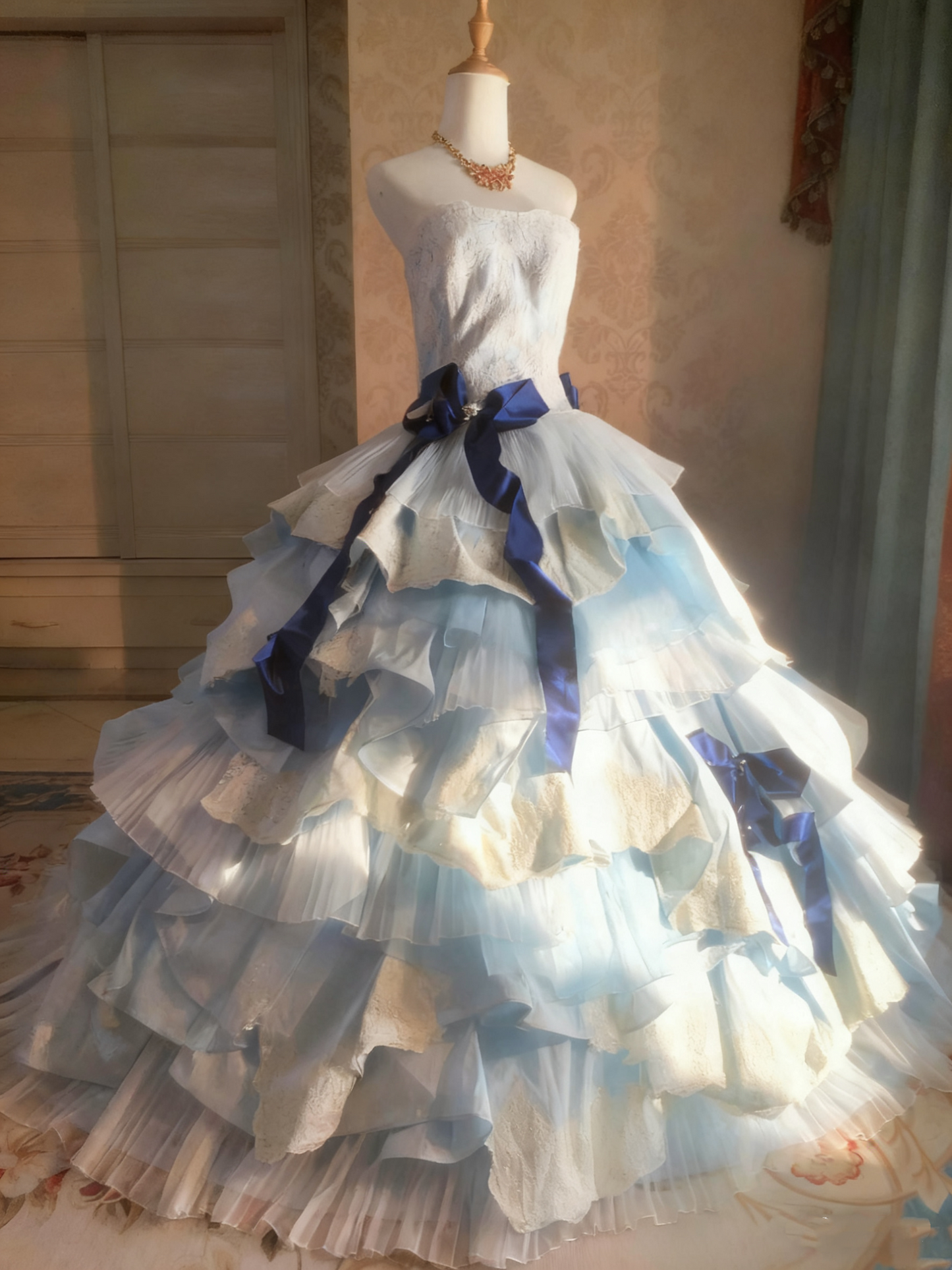 Sweet Prom Dress Strapless Pleated Tiered Ball Gown Evening Dress Birthday Outfits     D3768