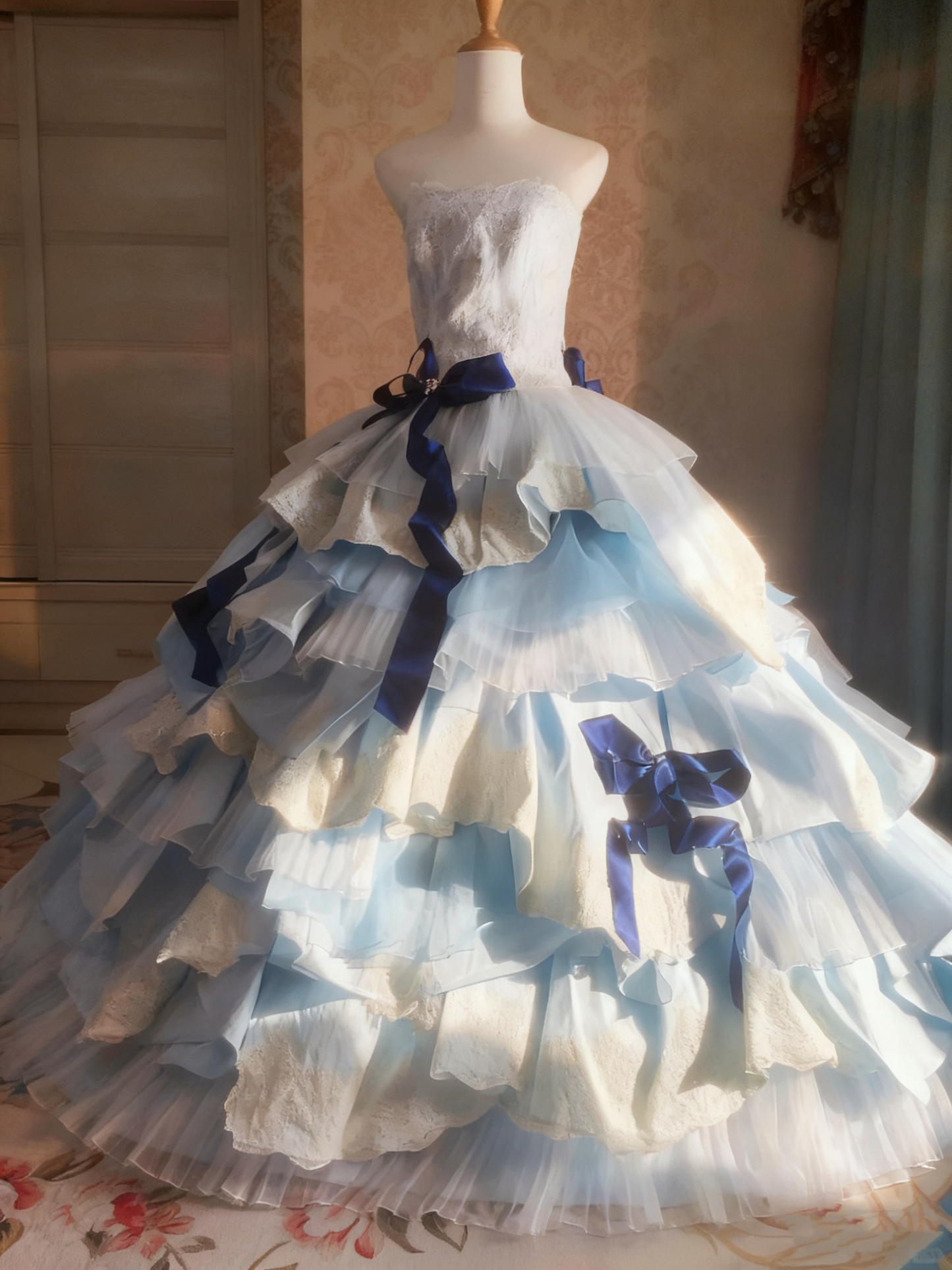 Sweet Prom Dress Strapless Pleated Tiered Ball Gown Evening Dress Birthday Outfits     D3768