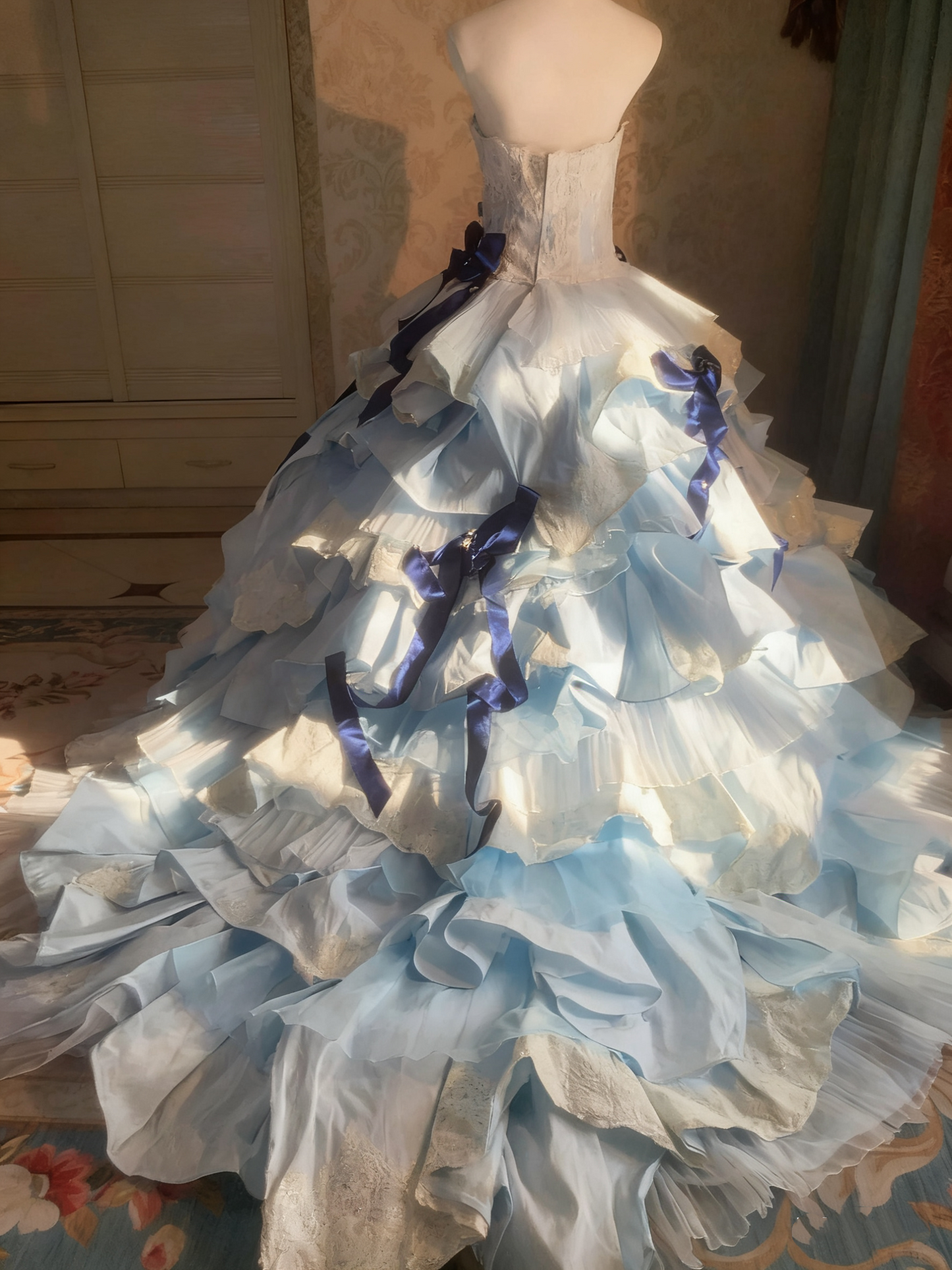 Sweet Prom Dress Strapless Pleated Tiered Ball Gown Evening Dress Birthday Outfits     D3768