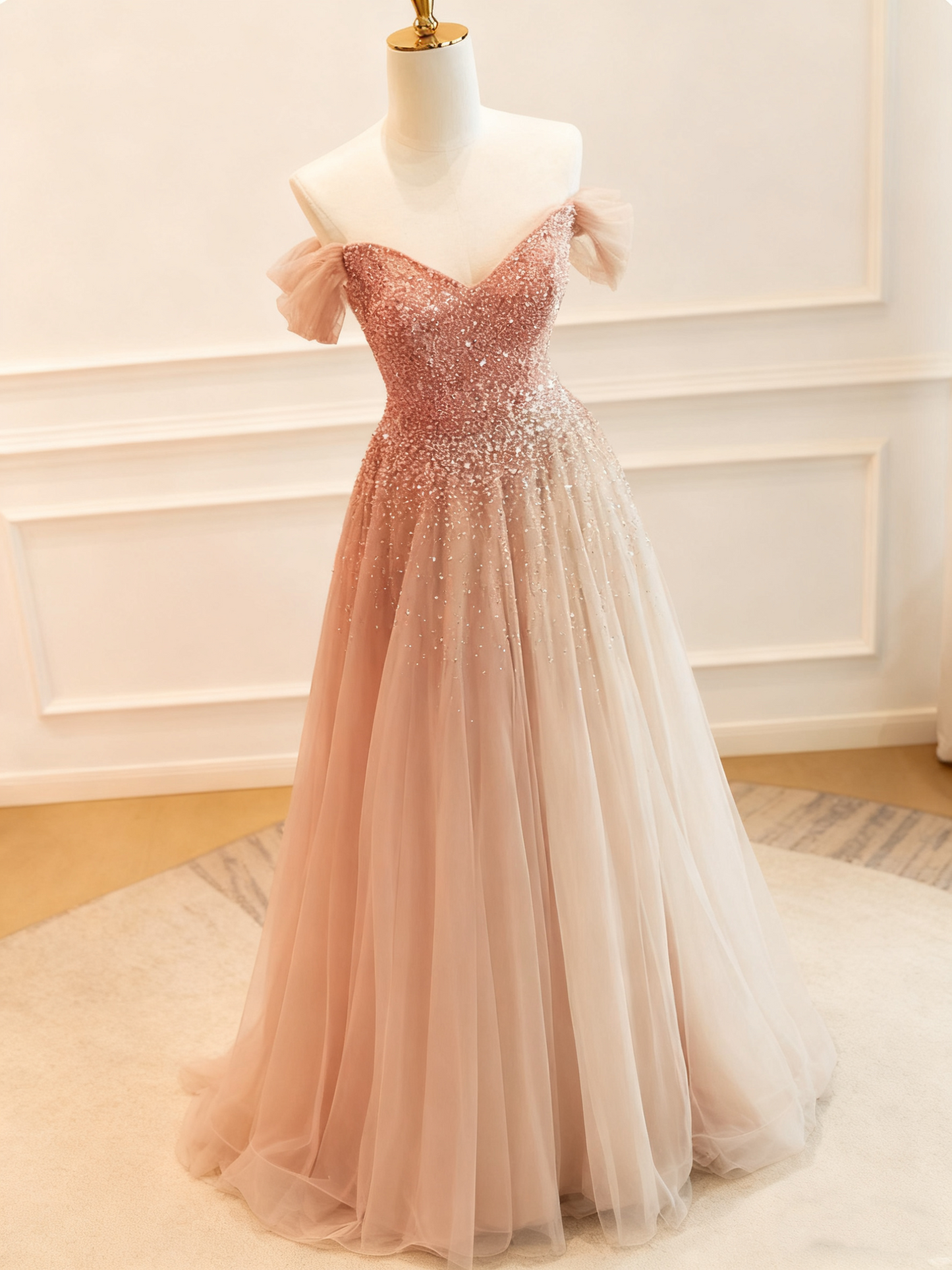 Shiny Prom Dress Sweetheart Pleated Tulle Evening Dress Gala Dress  D3781