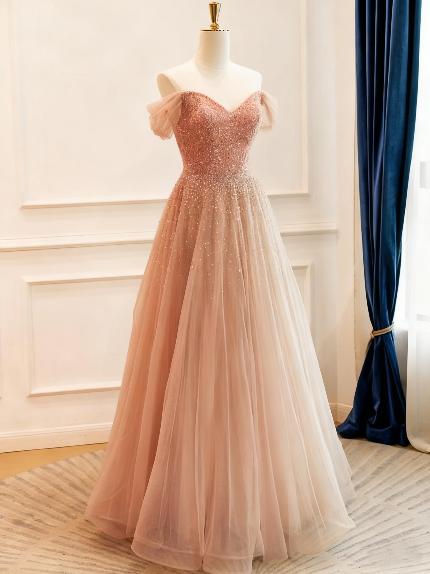 Shiny Prom Dress Sweetheart Pleated Tulle Evening Dress Gala Dress  D3781