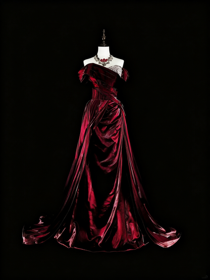 Elegant Prom Dress Off Shoulder Pleated Long Evening Dress Gala Dress  D3783