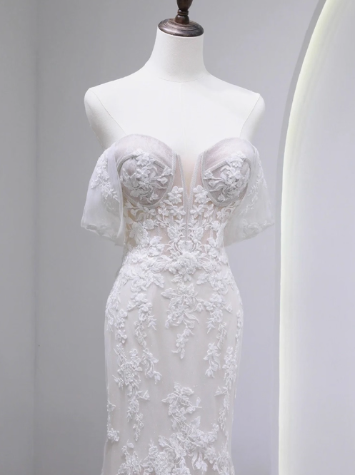 Charming Wedding Dress Off Shoulder Tulle Mermaid Wedding Dress D3790