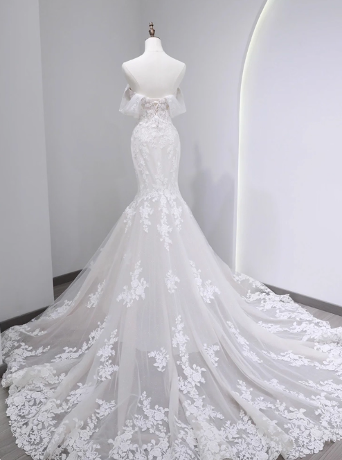 Charming Wedding Dress Off Shoulder Tulle Mermaid Wedding Dress D3790