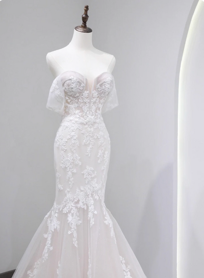 Charming Wedding Dress Off Shoulder Tulle Mermaid Wedding Dress D3790