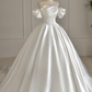 Minimalist Wedding Dress Off Shoulder Pleated Wedding Dress   D3792