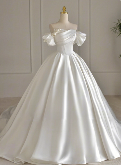 Minimalist Wedding Dress Off Shoulder Pleated Wedding Dress   D3792