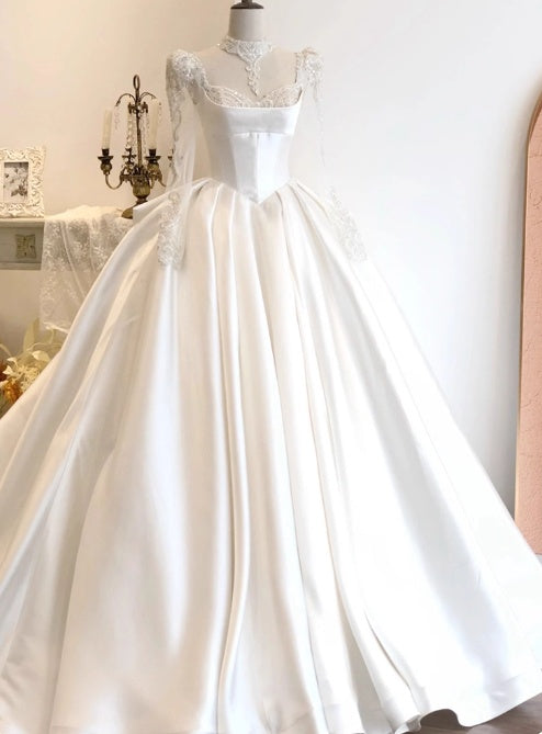 Gorgeous Wedding Dress Sweetheart Pleated Long Sleeve Wedding Dress  D3795