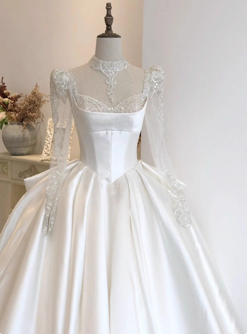 Gorgeous Wedding Dress Sweetheart Pleated Long Sleeve Wedding Dress  D3795
