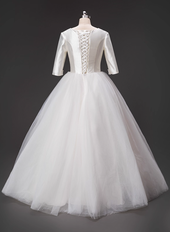 Minimalist Wedding Dress Square Neck Tulle Pleated Wedding Dress  D3796