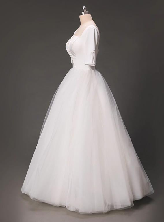 Minimalist Wedding Dress Square Neck Tulle Pleated Wedding Dress  D3796