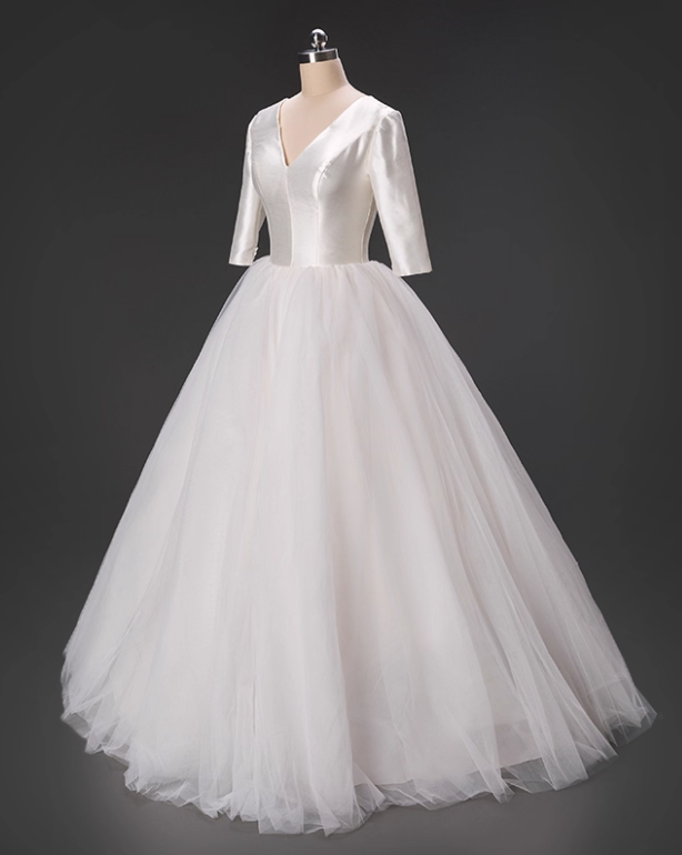 Minimalist Wedding Dress Square Neck Tulle Pleated Wedding Dress  D3796