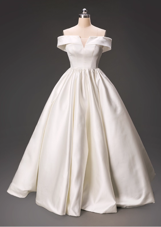 Minimalist Wedding Dress Off Shoulder Pleated Wedding Dress  D3797