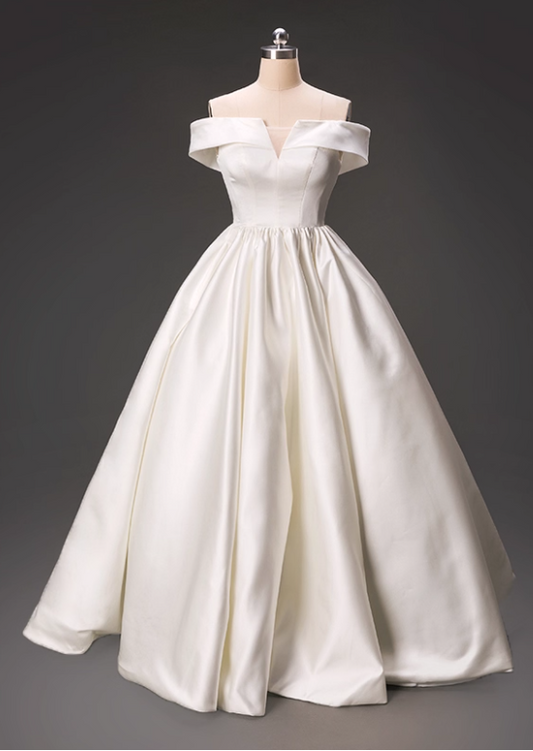 Minimalist Wedding Dress Off Shoulder Pleated Wedding Dress  D3797