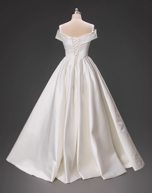 Minimalist Wedding Dress Off Shoulder Pleated Wedding Dress  D3797
