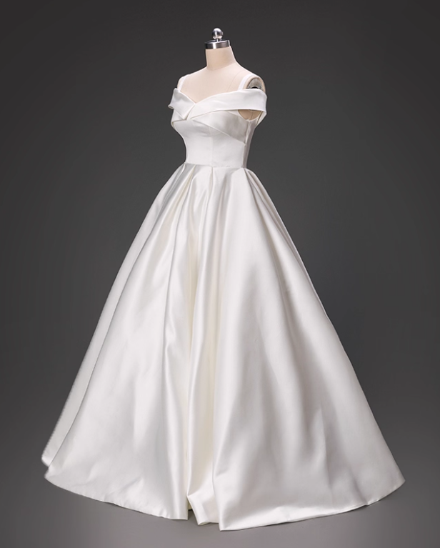 Minimalist Wedding Dress Off Shoulder Pleated Wedding Dress  D3797