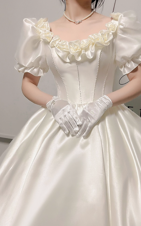 Retro Wedding Dress Off Shoulder Flower Wedding Dress  D3799