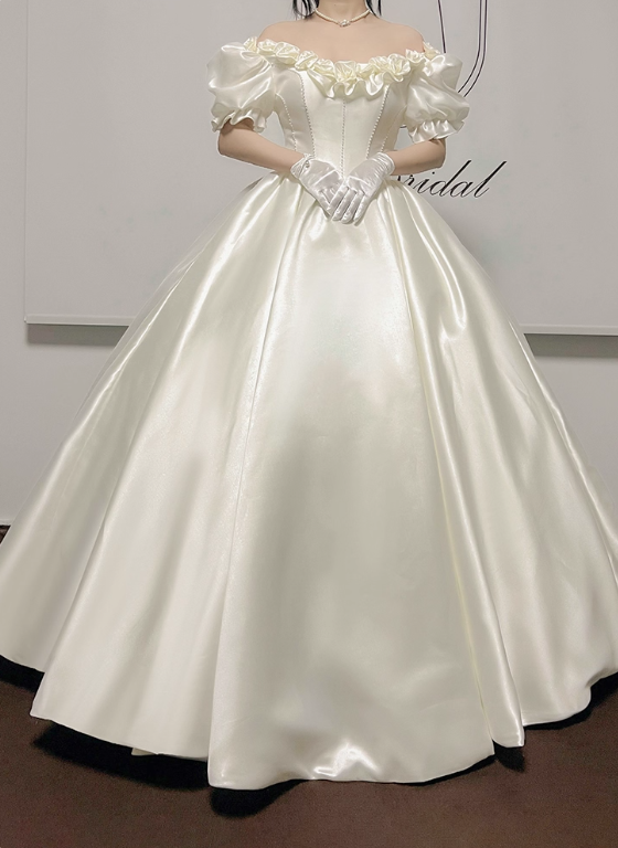 Retro Wedding Dress Off Shoulder Flower Wedding Dress  D3799