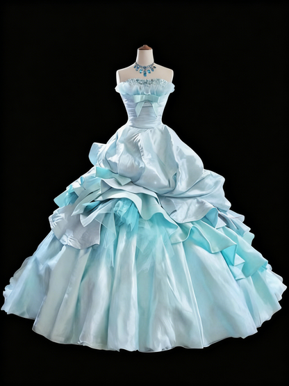 Pretty Prom Dress Strapless Pleated Ball Gown Quinceanera Dress Evening Dress Birthday Outfits     D3800