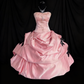 Cute Prom Dress Pink Strapless Pleated Ball Gown Quinceanera Dress Birthday Outfits     D3801